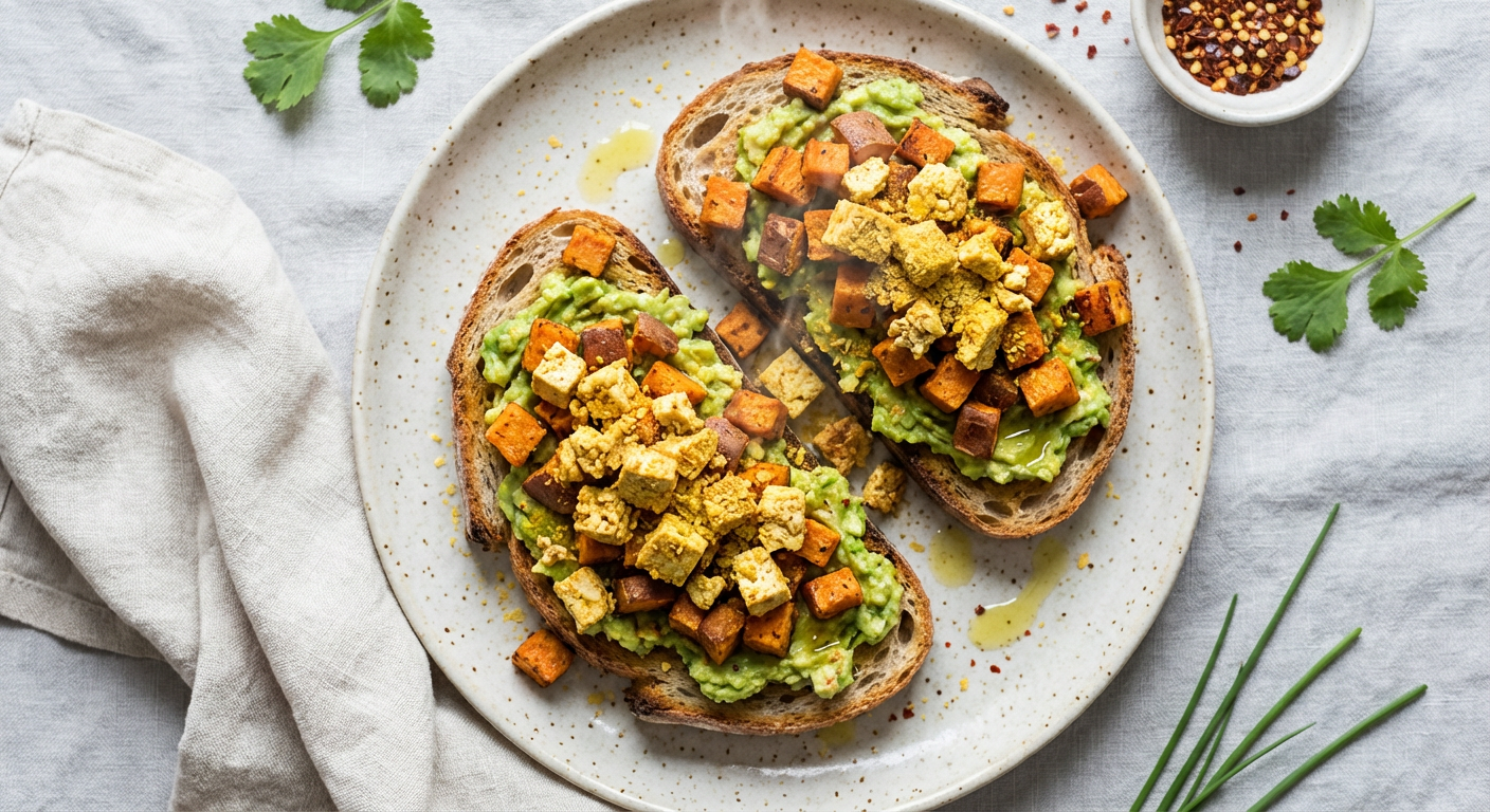 Sweet Potato, Avocado & Tofu Scramble Toasts