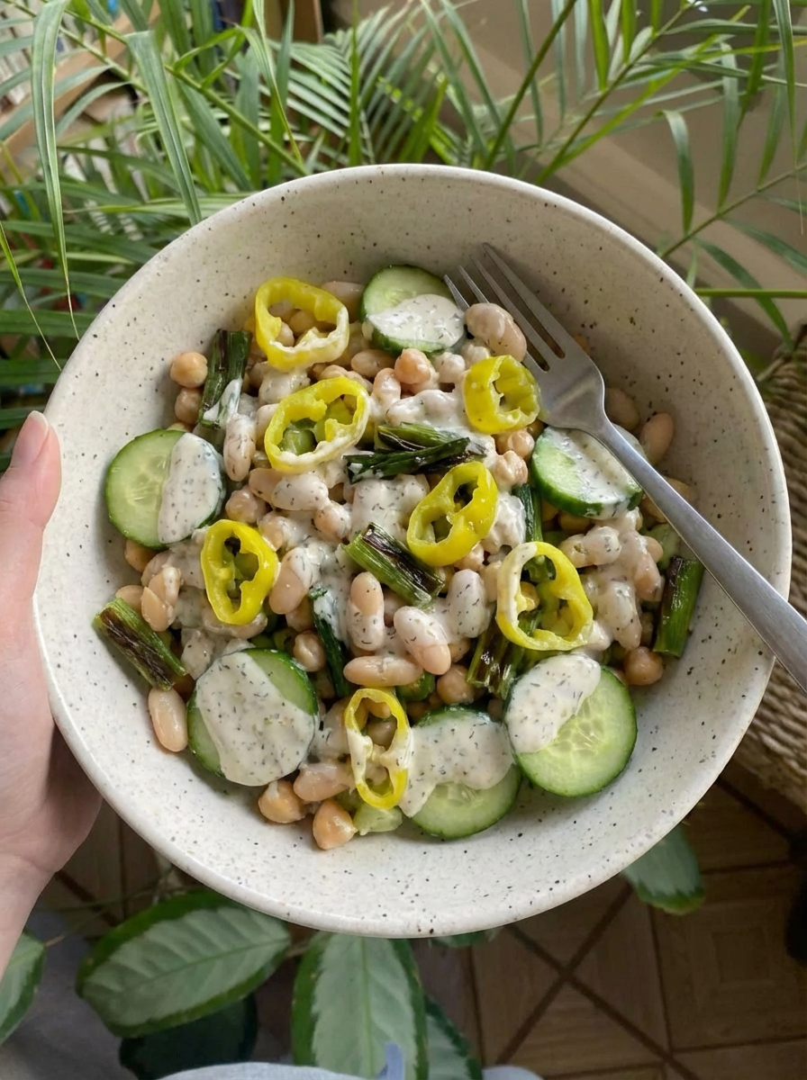 Charred Scallion Ranch Bean Salad