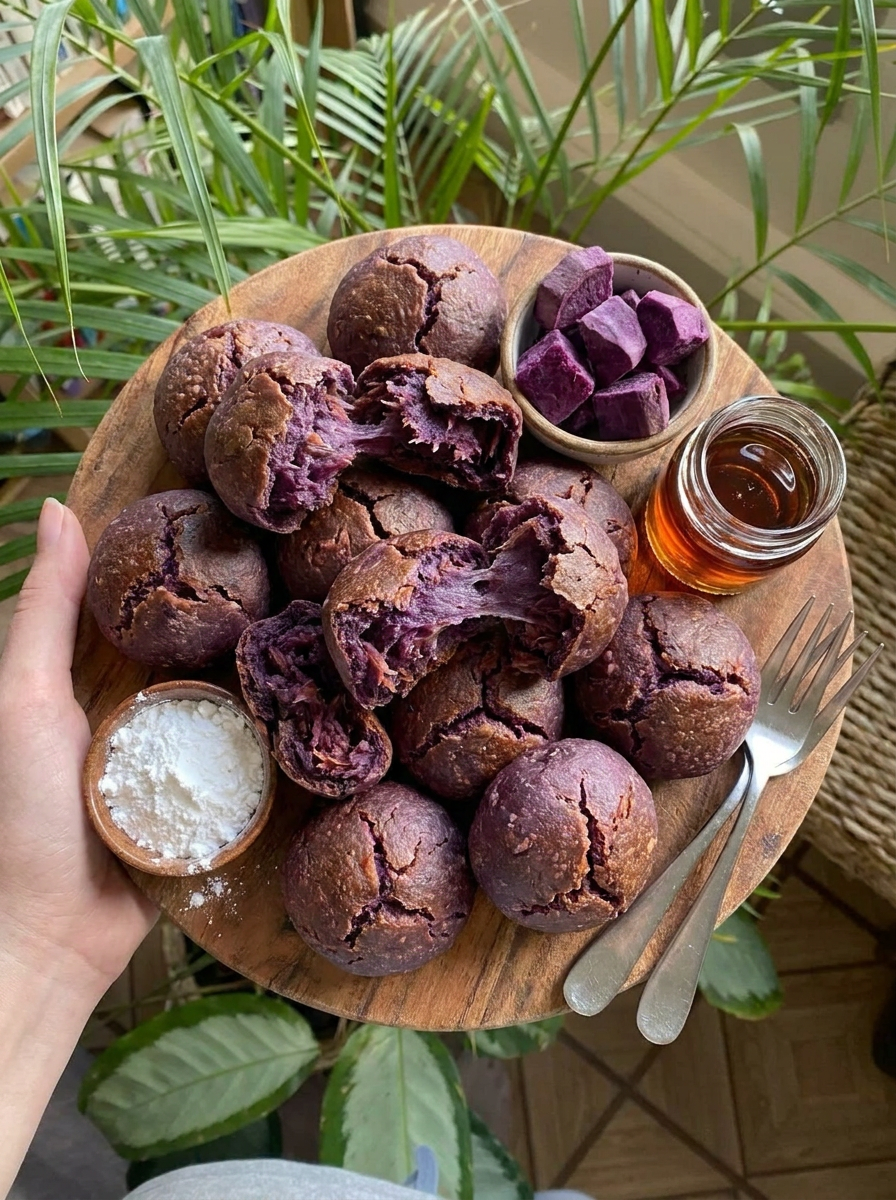 Chewy Purple Sweet Potato Mochi Bread Bites