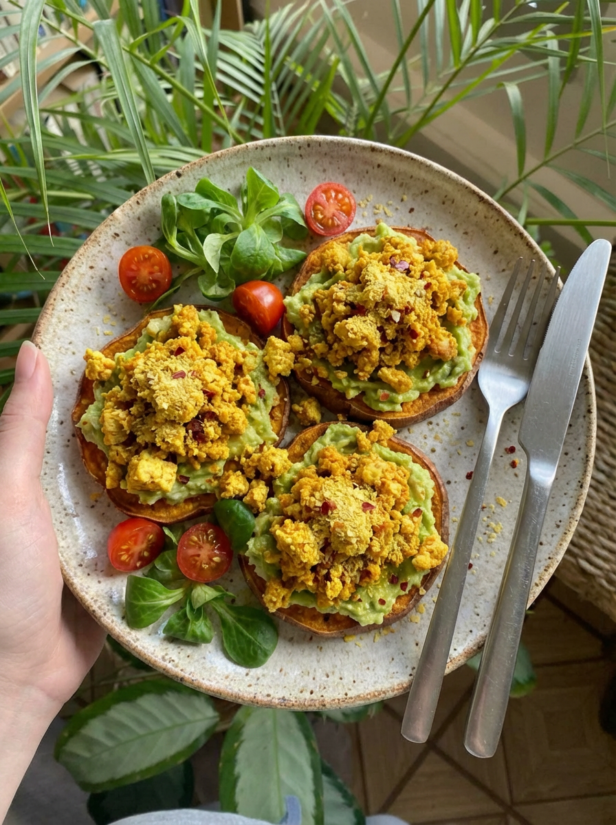 Sweet Potato, Avocado & Tofu Scramble Toasts
