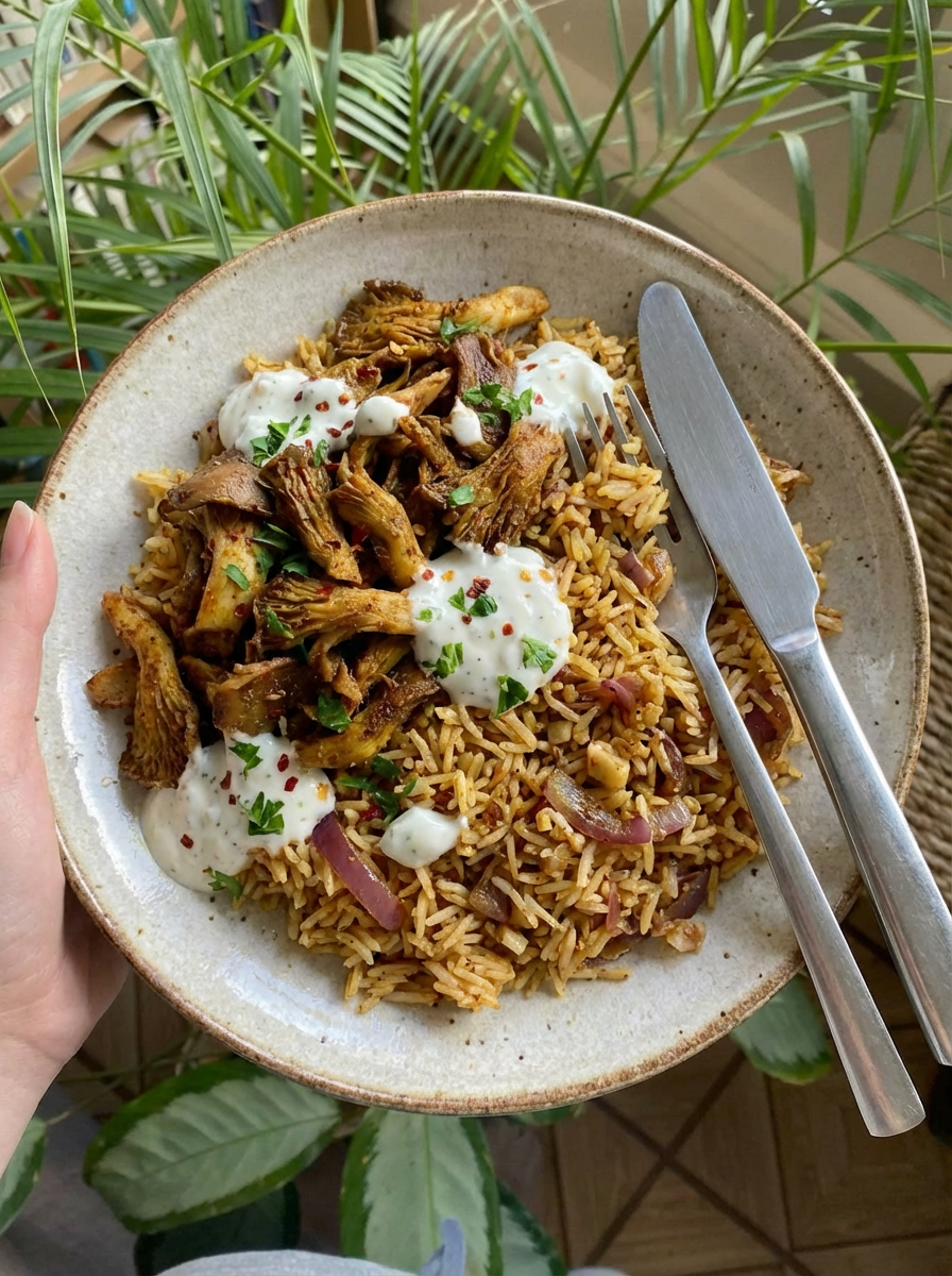 Vegan Shawarma Rice with Garlic Yoghurt